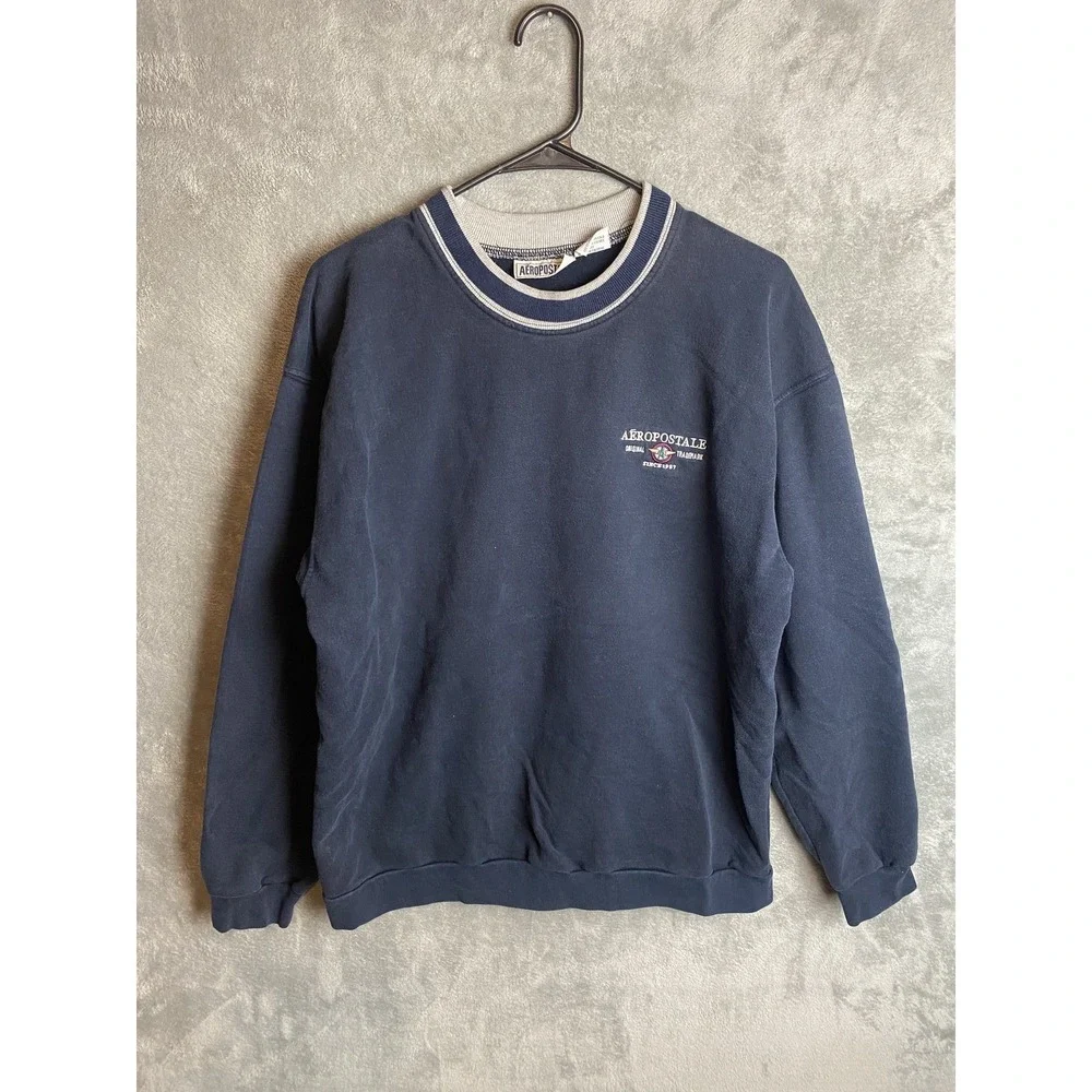 Aeropostale Mens M Sweatshirt Navy Blue Crewneck Cotton Blend